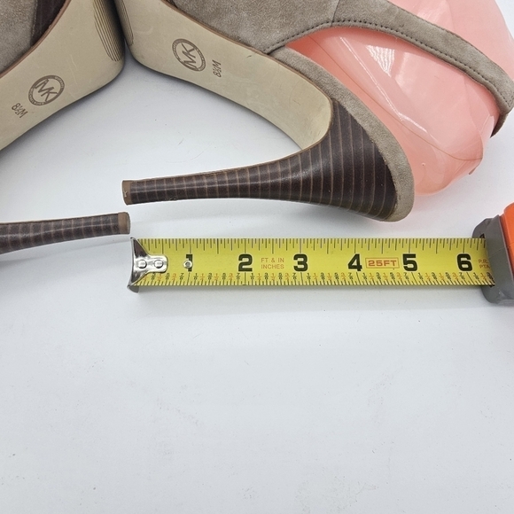 Michael Kors taupe Suede Peep Toe Slingback Stiletto Platform Heels Size 8.5M - Picture 7 of 13